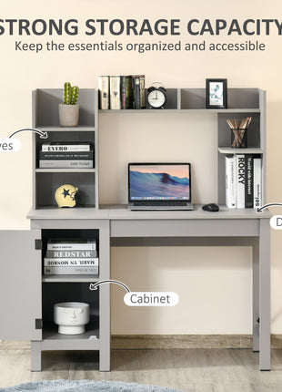 Computer Desk W/ Hutch, Home Office Desk W/ Storage Cabinet, Light Grey