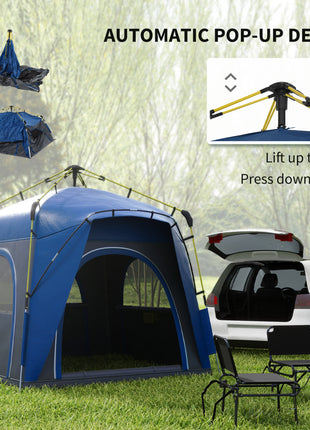 3 Person Pop Up Camping Tent Quick Setup Automatic Hydraulic Family Travel Tent w/ Windows Doors Carry Bag, Blue