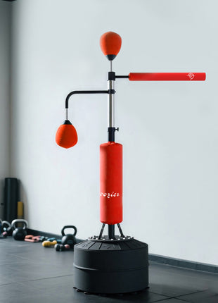 4-in-1 Boxing Punching Bag Stand with 2 Speedballs, 360° Relax Bar, & PU-Wrapped Bag & Adjustable Height, Red