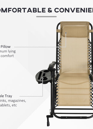 2 Outdoor Rocking Chairs Foldable Reclining Zero Gravity Lounge Rockers w/ Pillow Cup & Phone Holder, Beige