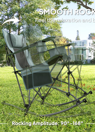 Folding Rocking Camping Chairs, Portable Chairs with Headrest, Cooler Bag, Cup Holder, Carry Bag, 2 Pack, Gray