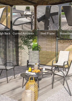 Set of 4 Outdoor Dining Chairs, Stackable Patio Chairs with High Back, Breathable Mesh Seat for Garden Lawn, Mixed Gray