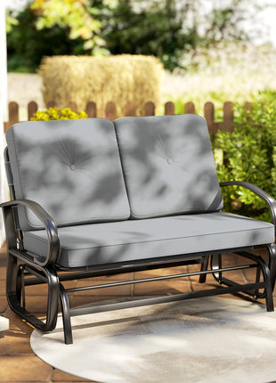 Outdoor Glider Bench, 2-Person Patio Rocker Loveseat with Tufted Cushions, Steel Frame for Porch, Garden Backyard, Gray
