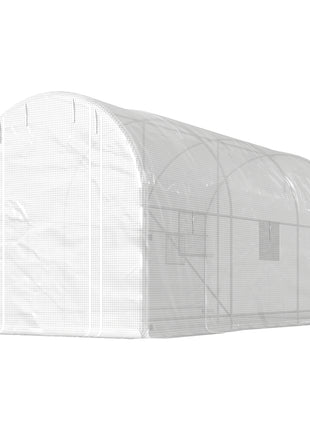 Hoop House Greenhouse, Walk-in Tunnel Greenhouse with 2 Support Rods, Zippered Roll-up Mesh Door, 14.6'x6.5'x6.6', White