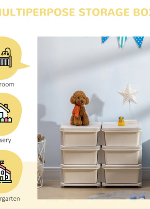 3 Tier Kids Storage Unit, Toy Organizers and Storage with 6 Drawer Chest for Kids Bedroom Nursery Kindergarten Living Room for Boys Girls Toddlers, Cream White