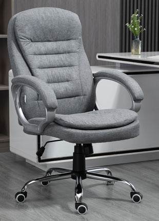 High Back Home Office Chair Executive Computer Chair with Adjustable Height, Upholstered Thick Padding Headrest and Armrest - Grey