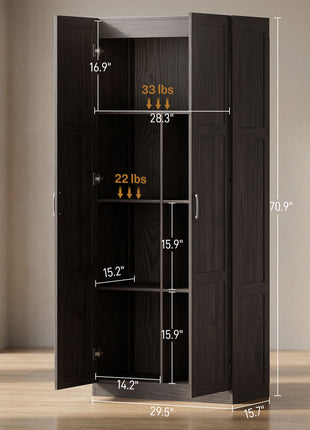 Farmhouse Pantry Cabinet, 71" Tall Kitchen Pantry Storage Cabinet with Soft-Close Hinges, Adjustable Shelves, Espresso