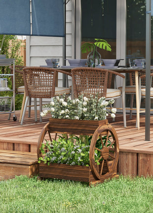 Wooden Wagon Planter Box, 3-Tier Raised Garden Bed, for Vegetables Flowers Herbs, 25" x 21" x 24"