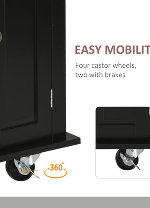 44" Mobile Kitchen Island Table, Kitchen Island Cart on Wheels with Storage Cabinets, 2 Drawers, Black
