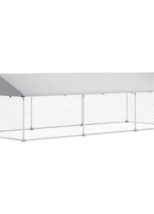 Outdoor Dog Kennel with Adjustable & Rotatable Bowl Rack, Waterproof Cover, Secure Lock, 19.7' x 7.5' x 5.2'