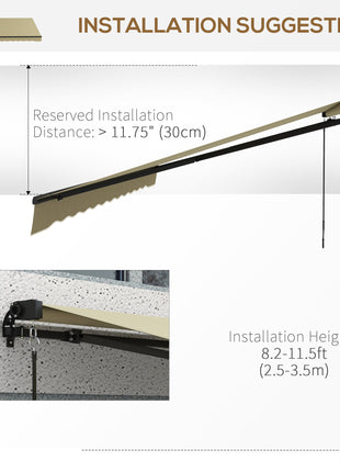 12' x 10' Retractable Awning, 280gsm UV Resistant Sunshade Shelter for Deck, Balcony, Yard, Beige