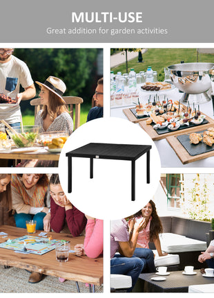 Outdoor Dining Table for 6 Person, Rectangular Patio Table, Aluminum Metal Legs for Garden, Lawn, Patio, Woodgrain Black
