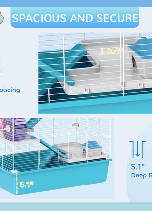 6 Tier Hamster Cage with Tubes and Tunnels, Hut, Wheel, Food Dish, Water Bottle, Ramps, for Dwarf & Gerbil, Light Blue