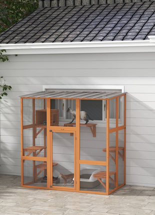 Catio Cat Window Box Outside Enclosure with Bridge Platforms
