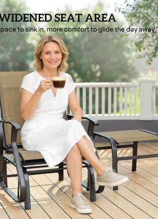Outdoor Glider with Ottoman, Patio Glider Chair Set with High Back, Wide Seat for Porch, Garden, Backyard, Tan