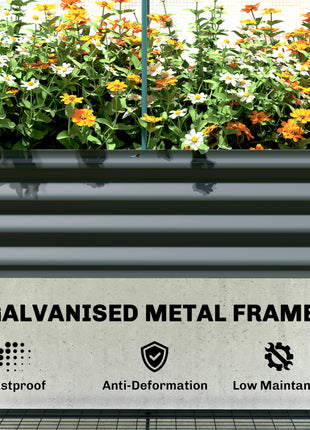 Galvanised Raised Garden Bed with Greenhouse Cover, Metal Elevated Garden Bed with Bed Liner, Bottom Shelf, Dark Gray
