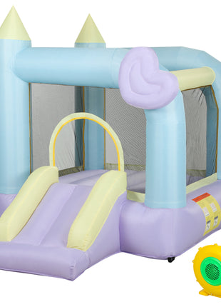 Inflatable Bounce House with Air Blower, Slide, Stakes, Repair Patches, Storage Bag, for Kids Ages 3-8, 98" x 65" x 79"