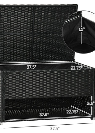 Outdoor Deck Box & Shoe Storage, PE Rattan Wicker Towel Rack with Liner for Indoor, Outdoor, Patio Furniture Cushions, Pool, Garden Tools, Black