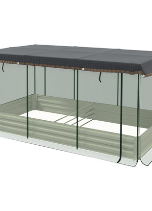 Galvanized Steel Planter Box with Crop Cage and Shade Cloth, Raised Garden Bed for Flowers, Veggies and Herbs, Beige