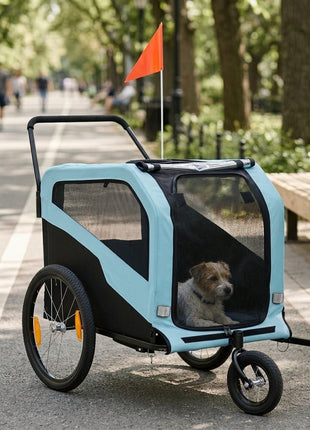2-in-1 Dog Bike Trailer Pet Stroller Carrier for Large Dogs with Hitch, Quick-release Wheels, Foot Support, Pet Bicycle Cart Wagon Cargo for Travel, Blue