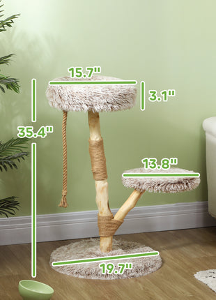 35 Inch Modern Cat Tree for Indoor Adult Cats with Wooden Scratching Posts, Cat Bed & Rope Cat Toy, Brown