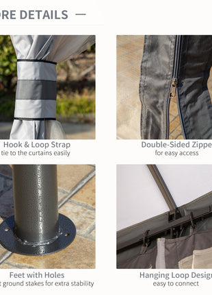 10' x 12' Outdoor Gazebo, Patio Gazebo Canopy Shelter w/Double Vented Roof, Zippered Mesh Sidewalls, Solid Steel Frame, Grey