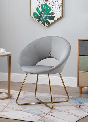 Modern Accent Velvet Chair Open Curved Mid-Back Upholstered Vanity Chair with Gold Plating Metal Legs Gray