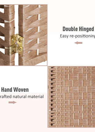 6' Tall Wicker Weave 3 Panel Room Divider Wall Divider, Natural Wood