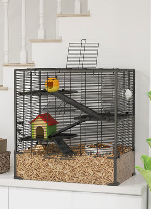 4 Tier Hamster Cage with Deep Tempered Glass Bottom, Running Wheel, Hut, Water Bottle, Food Dish, 31" x 19" x 31.5"