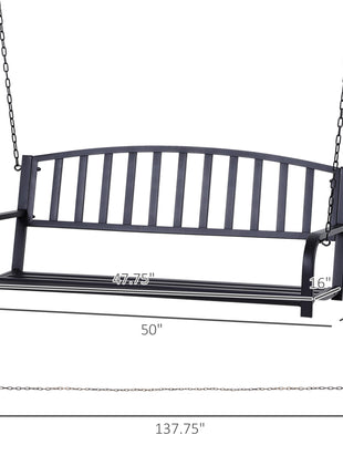 2-Person Metal Outdoor Porch Swing, Hanging Outdoor Swing Chair, 528lb Weight Capacity, Black