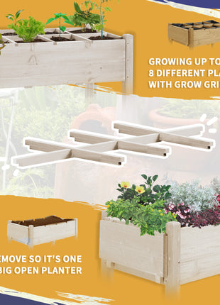 Raised Garden Bed Planter Box w/ 8 Grow Grids, Storage Shelf & Lockable Wheels