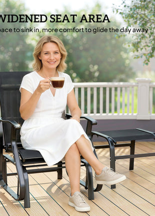 Outdoor Glider with Ottoman, Patio Glider Chair Set with High Back, Wide Seat for Porch, Garden, Backyard, Black
