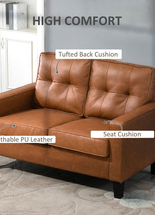 51" Wide Loveseat with Armrest, 2-Seater Tufted PU Leather Double Sofa, Brown