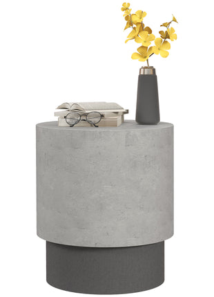 Lightweight Accent Table with Concrete Finish, Round Side Table with 4 Adjustable Feet for Indoor, Outdoor, Gray