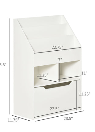 Kids Bookcase Multi-Shelf Book Rack with Mobile Drawer for Books, Toys, White