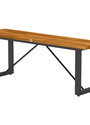 Outdoor Bench, 2-Person Backless Garden Bench, Acacia Wood Patio Bench Loveseat with Slatted Seat for Porch, Park, Teak