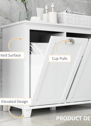 Dual Tilt out Laundry Hamper Cabinet, Bathroom Storage Cabinet with 2-Compartment Hamper, Modern Bathroom Floor Cabinet for Washroom, White