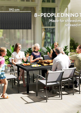 75" x 35" Outdoor Dining Table for 8 People, Rectangular Aluminum Frame Garden Table with All-Weather Faux Wood Top for Lawn, Patio, Black