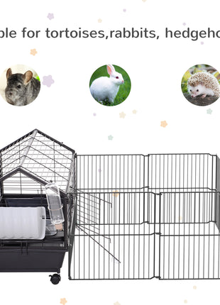 Rolling Metal Rabbit, Guinea Pig, or Small Animal Hutch Cage with Main House and Run