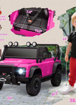 Land Rover Licensed Electric Car for Kids with Remote Control, Dual Motors, Spring Suspension, LED Lights, Pink
