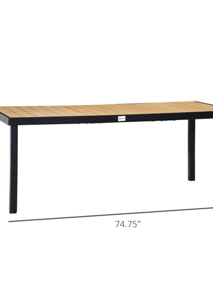 75" x 35" Outdoor Dining Table for 8 People, Rectangular Aluminum Frame Garden Table with All-Weather Faux Wood Top for Lawn, Patio, Natural