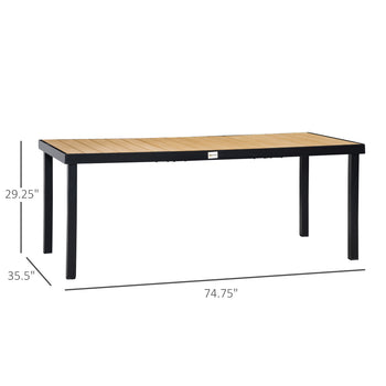 75" x 35" Outdoor Dining Table for 8 People, Rectangular Aluminum Frame Garden Table with All-Weather Faux Wood Top for Lawn, Patio, Natural