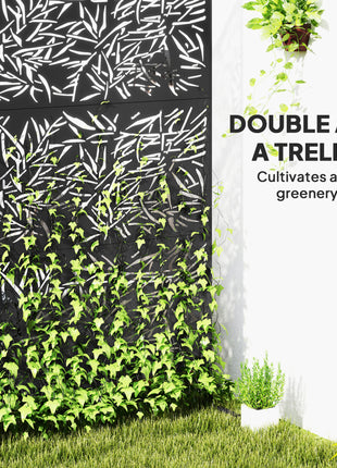 Decorative Privacy Fence Screen, Metal Outdoor Privacy Screen Climbing Plant Trellis with Stand, Bamboo Black