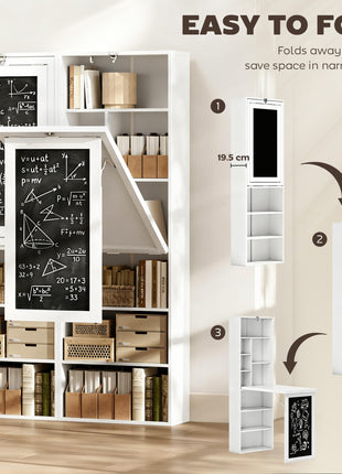 Fold-out Convertible Office Desk, Wall Mount Computer Desk with Blackboard and Side Shelf, White