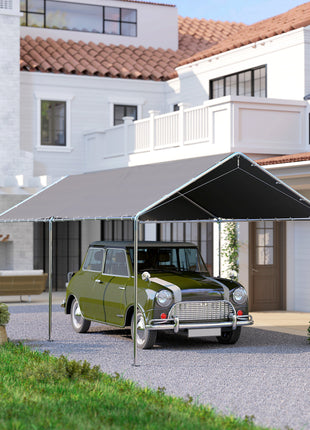 9.6' x 19.5' Carport Heavy Duty Galvanized Car Canopy w/ Included Anchor Kit, 3 Reinforced Steel Cables, Gray