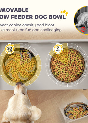 Elevated Dog Bowls with Storage, Raised Dog Bowl Stand with 2 Stainless Steel Bowl for Large Dogs, Gray
