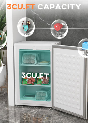 Upright Freezer, 3 Cu Ft Small Freezer with Reversible Single Door, Adjustable Thermostat for Home, Apartment, White