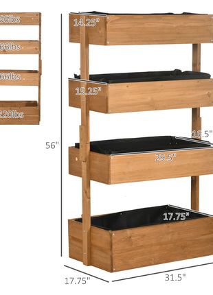 Vertical 4 Tier Raised Garden Bed, Wooden Planter Box, Self-Draining with Bed Liner for Indoor Outdoor Flowers, Vegetables and Herbs, Orange