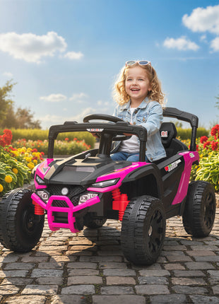 12V Kids Ride On Truck, Battery Powered Electric UTV Vehicle with Rear Suspension, Remote Control for 3-5 Years, Pink