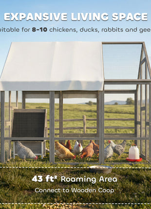 Large Wooden Chicken Coop for 8-10 Hens, Walk-in Chicken Run with Waterproof Cover, Nesting Boxes and Perches
